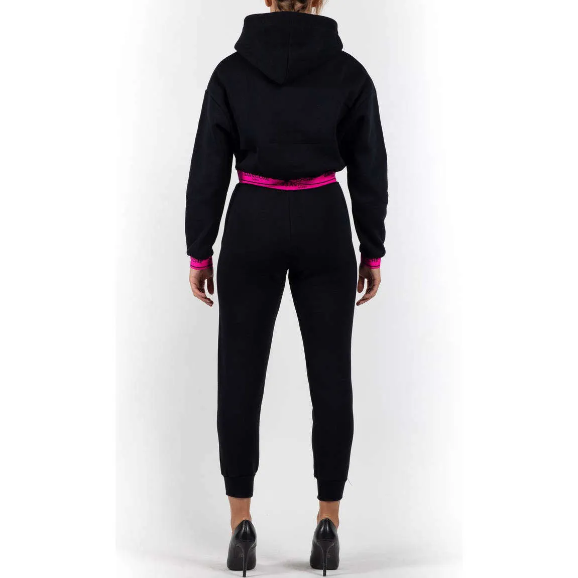 Gavroche Donna Felpa Corta Crop Con Cappuccio Track Top Elastico Pink
